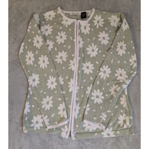 Women's Small Cottagecore Daisy Zip Front Green Cotton Cardigan Feminine